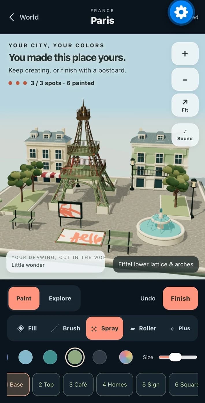 The Paris painting screen with brush tools and color swatches